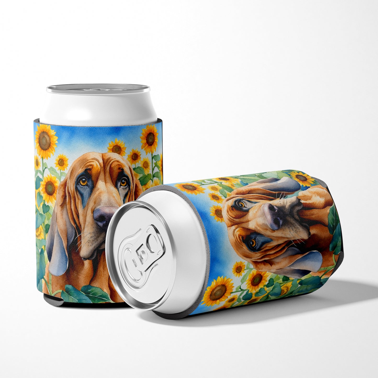 Bloodhound in Sunflowers Can or Bottle Hugger