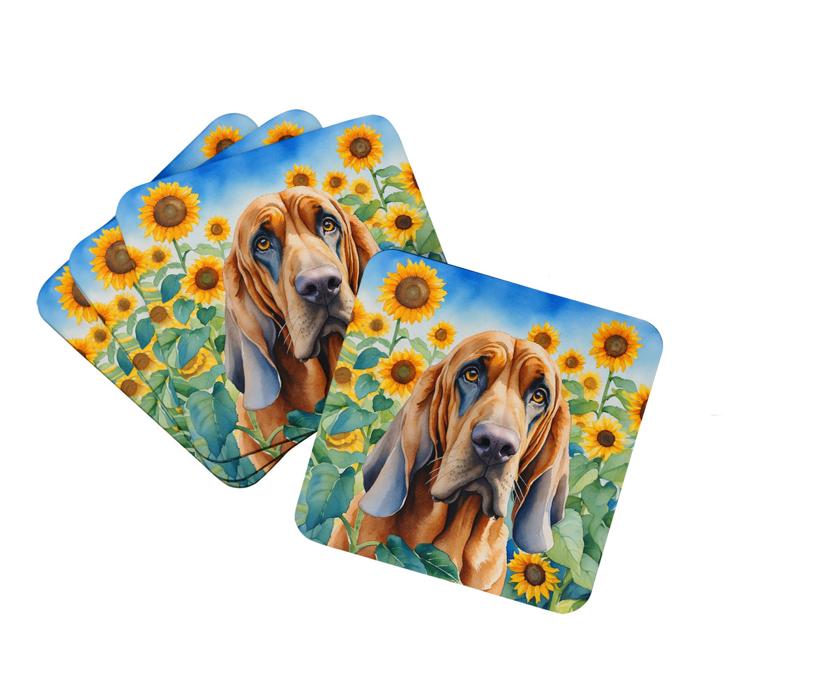 Buy this Bloodhound in Sunflowers Foam Coasters