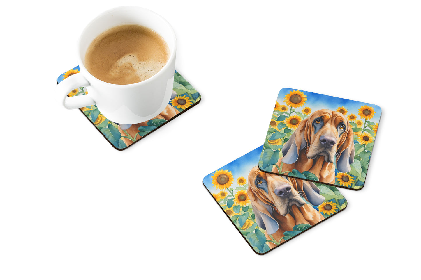 Bloodhound in Sunflowers Foam Coasters