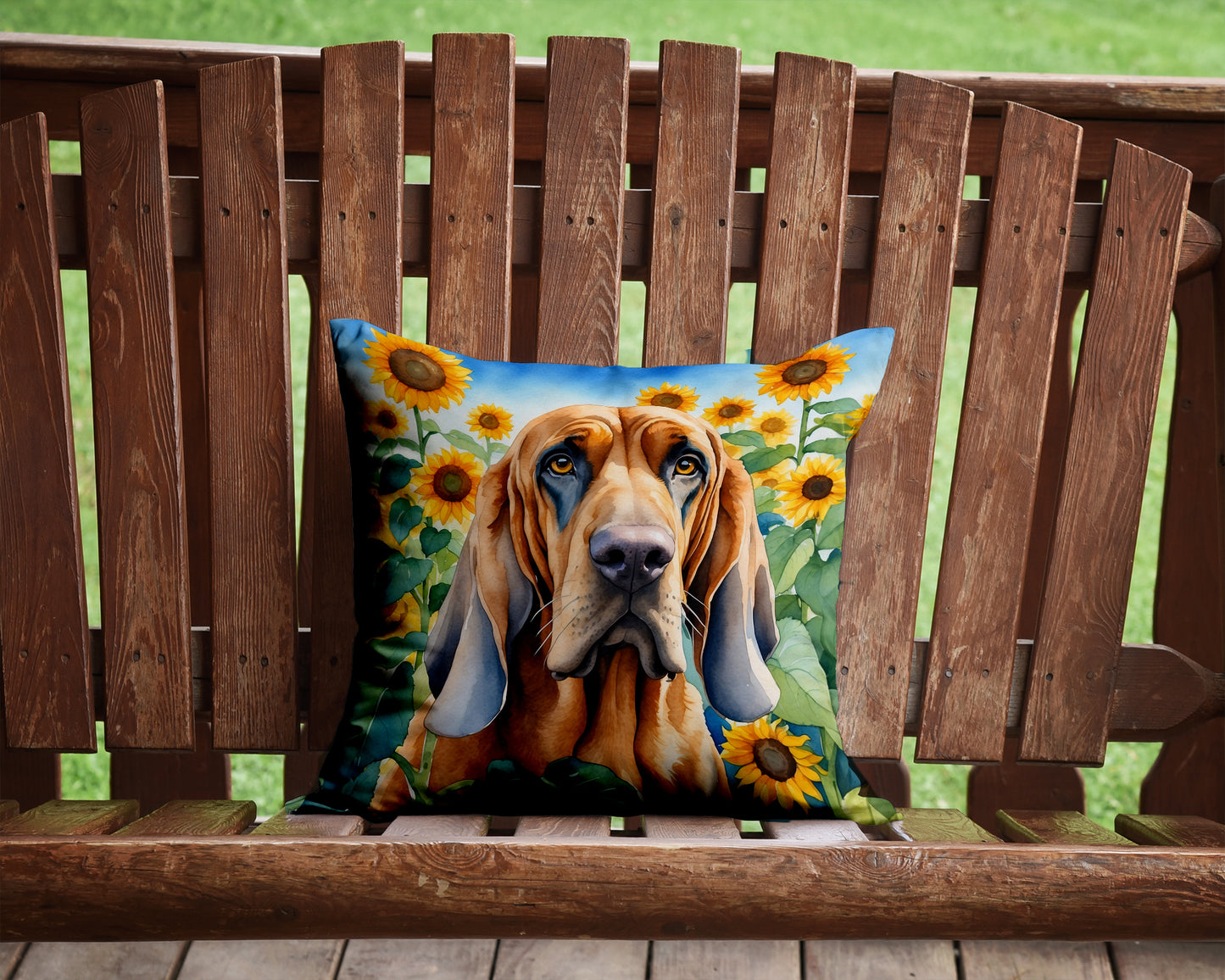 Bloodhound in Sunflowers Throw Pillow