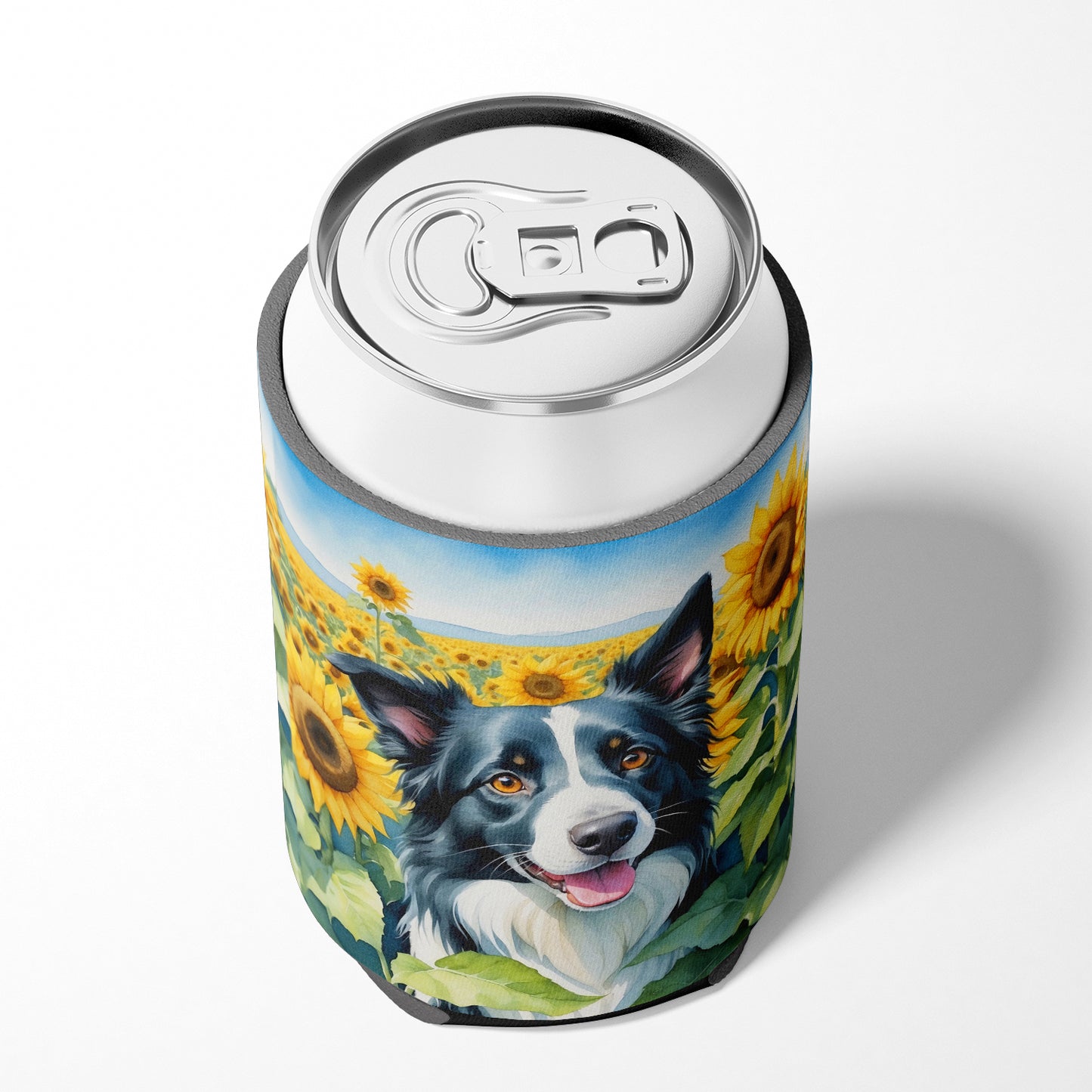 Border Collie in Sunflowers Can or Bottle Hugger