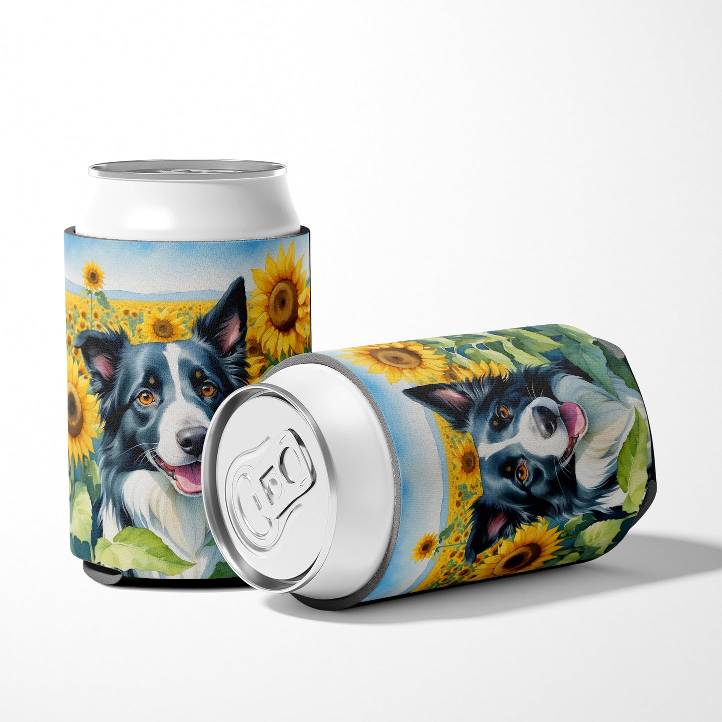 Border Collie in Sunflowers Can or Bottle Hugger