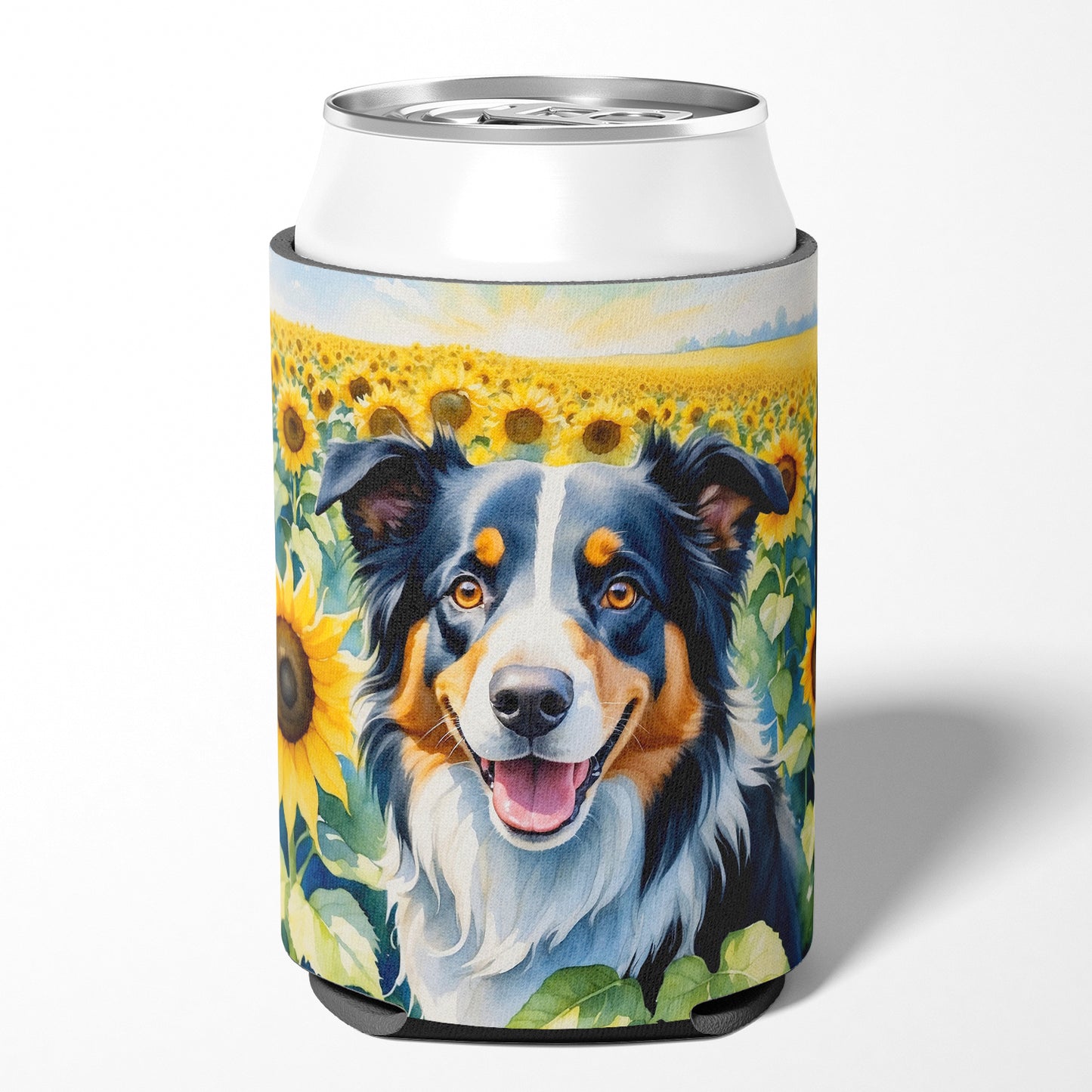 Border Collie in Sunflowers Can or Bottle Hugger