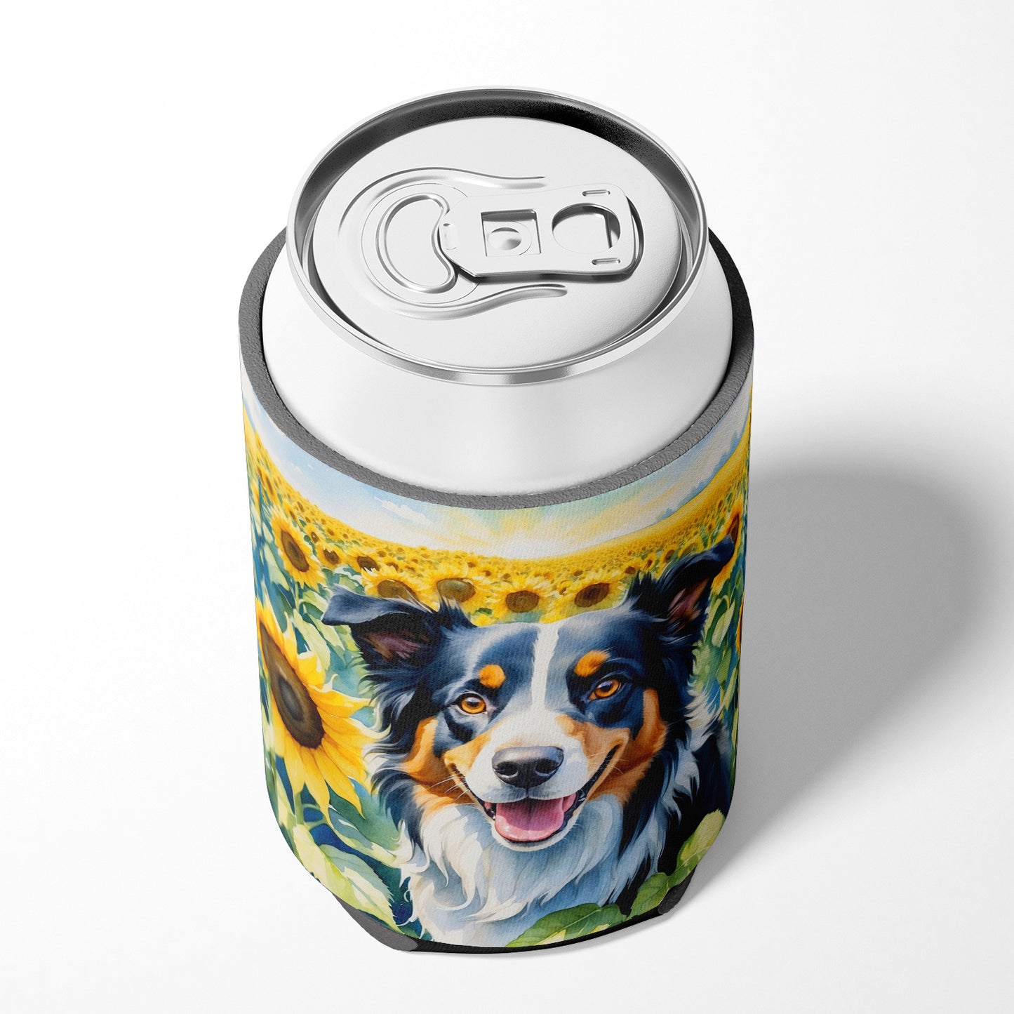 Border Collie in Sunflowers Can or Bottle Hugger