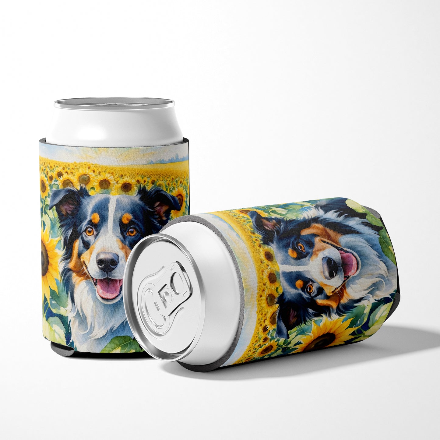 Border Collie in Sunflowers Can or Bottle Hugger