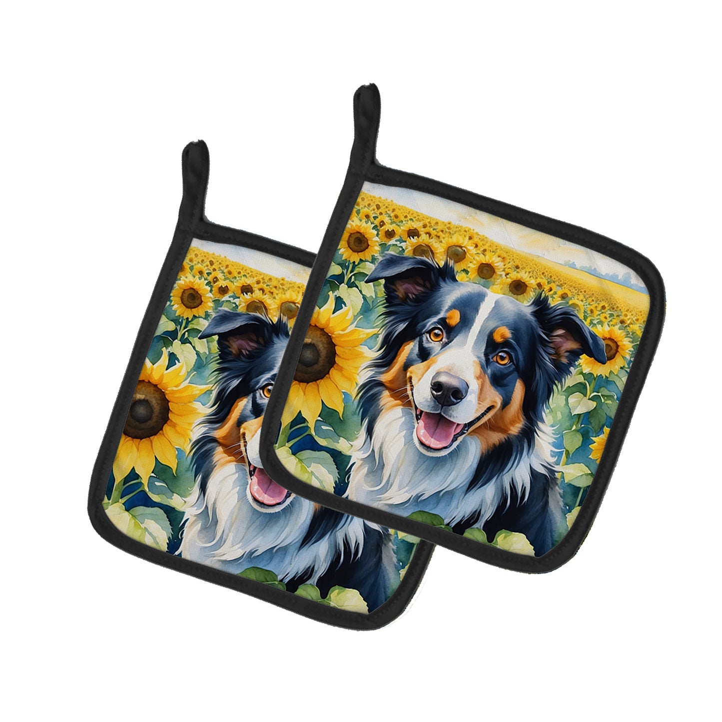 Buy this Border Collie in Sunflowers Pair of Pot Holders