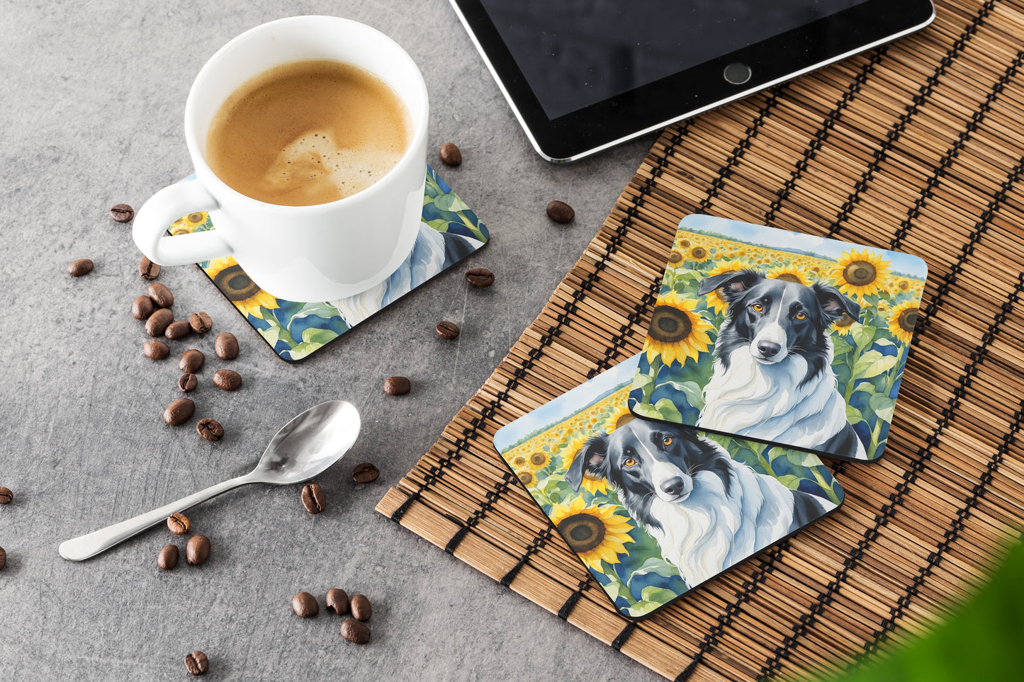 Borzoi in Sunflowers Foam Coasters