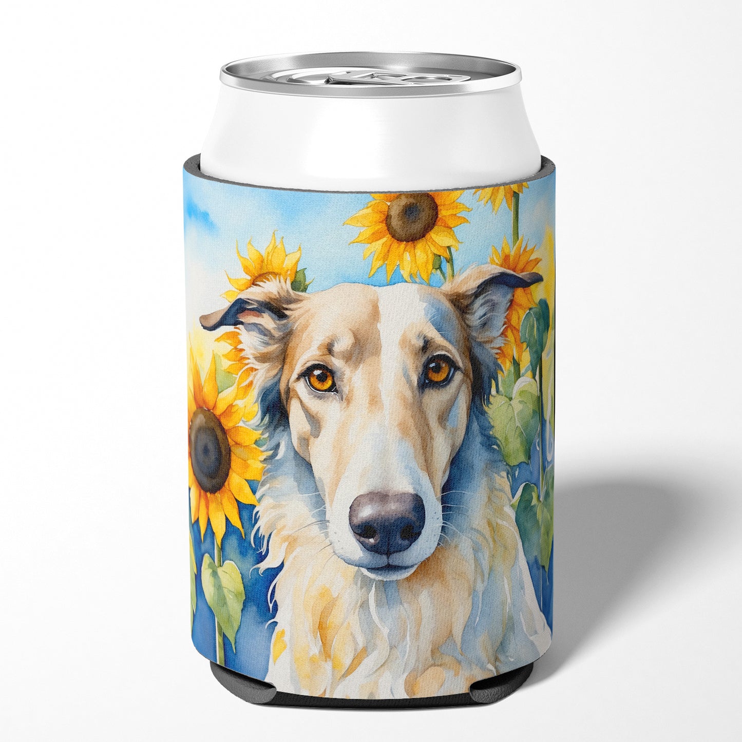 Borzoi in Sunflowers Can or Bottle Hugger