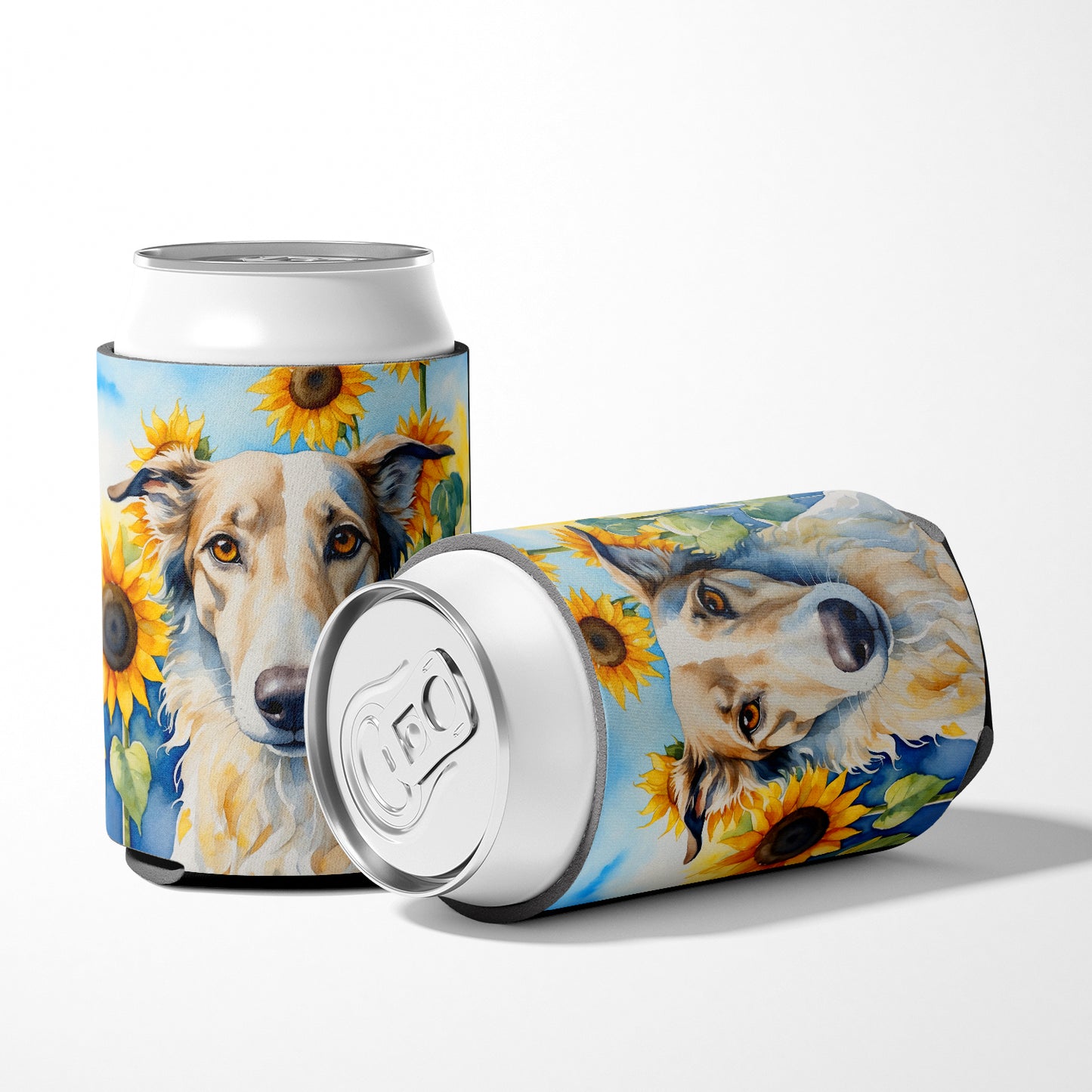 Borzoi in Sunflowers Can or Bottle Hugger