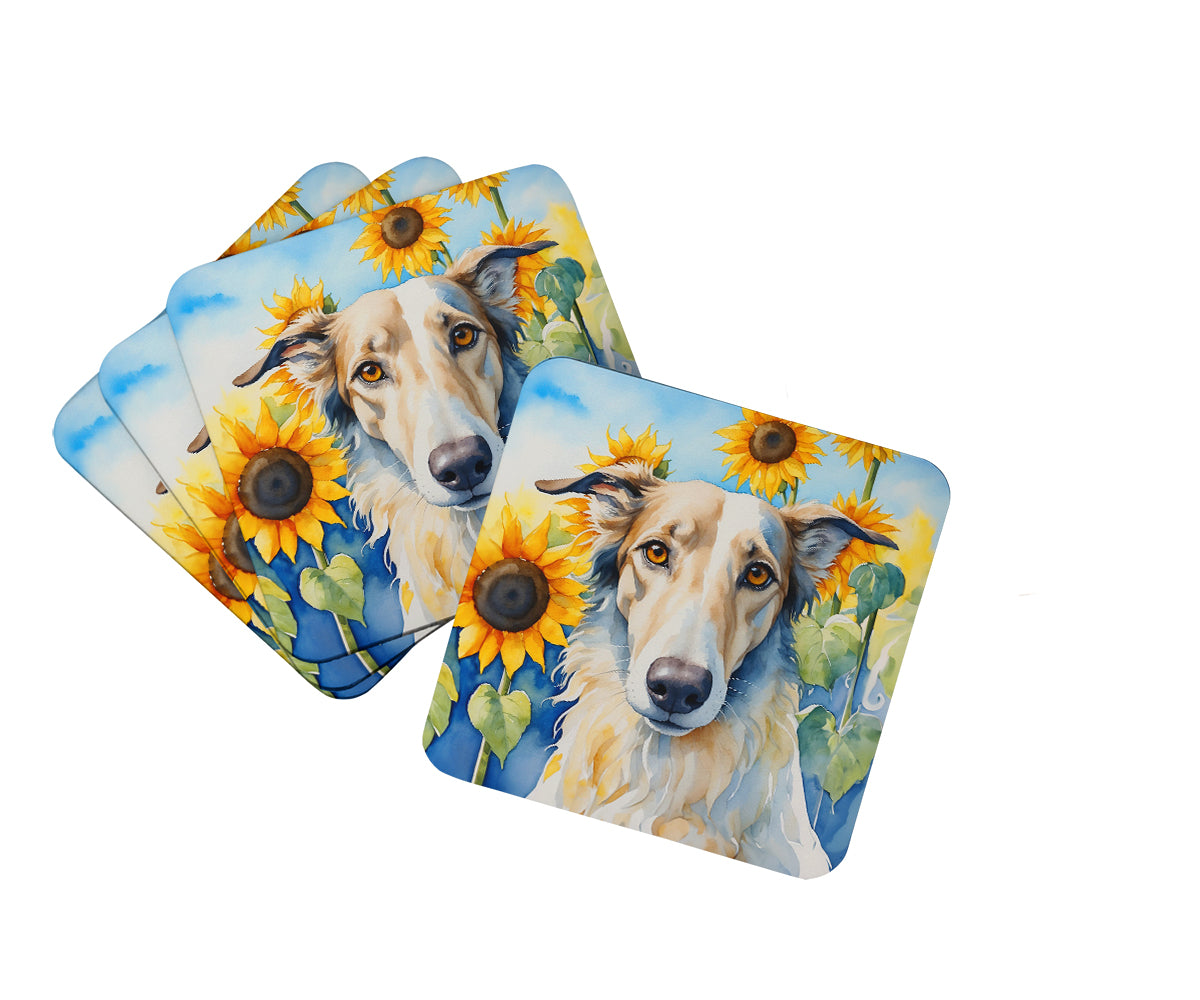 Buy this Borzoi in Sunflowers Foam Coasters