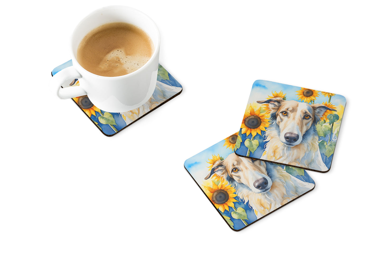 Borzoi in Sunflowers Foam Coasters