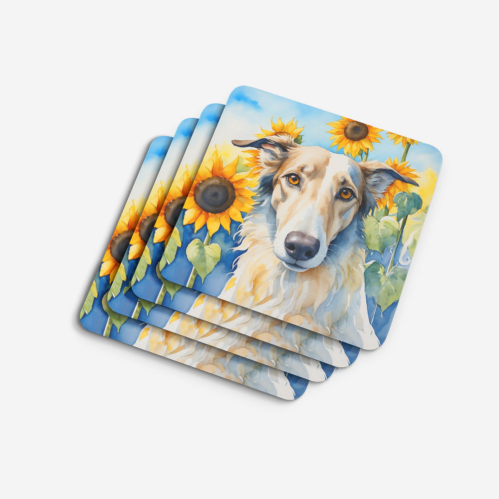 Borzoi in Sunflowers Foam Coasters