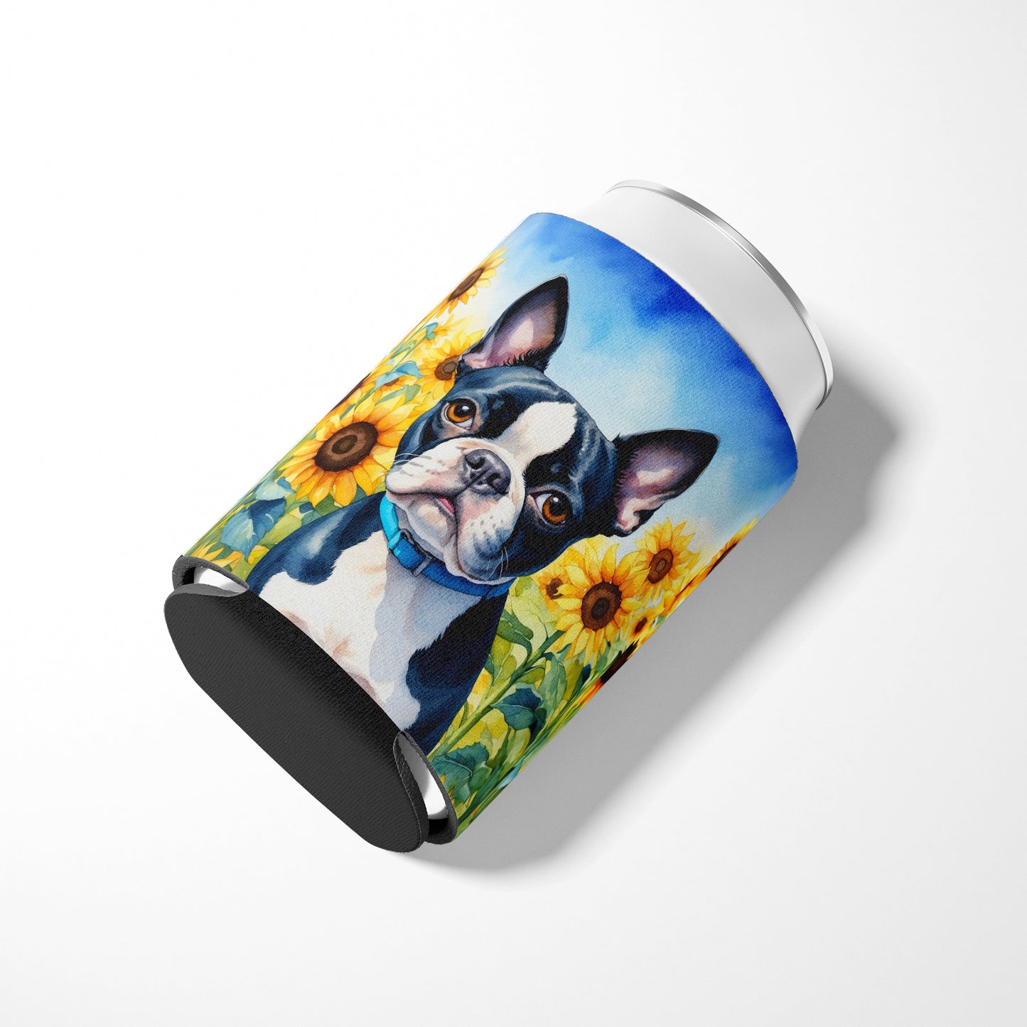 Boston Terrier in Sunflowers Can or Bottle Hugger