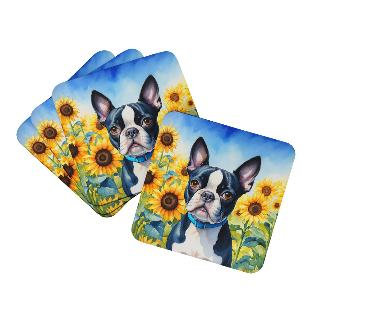 Buy this Boston Terrier in Sunflowers Foam Coasters