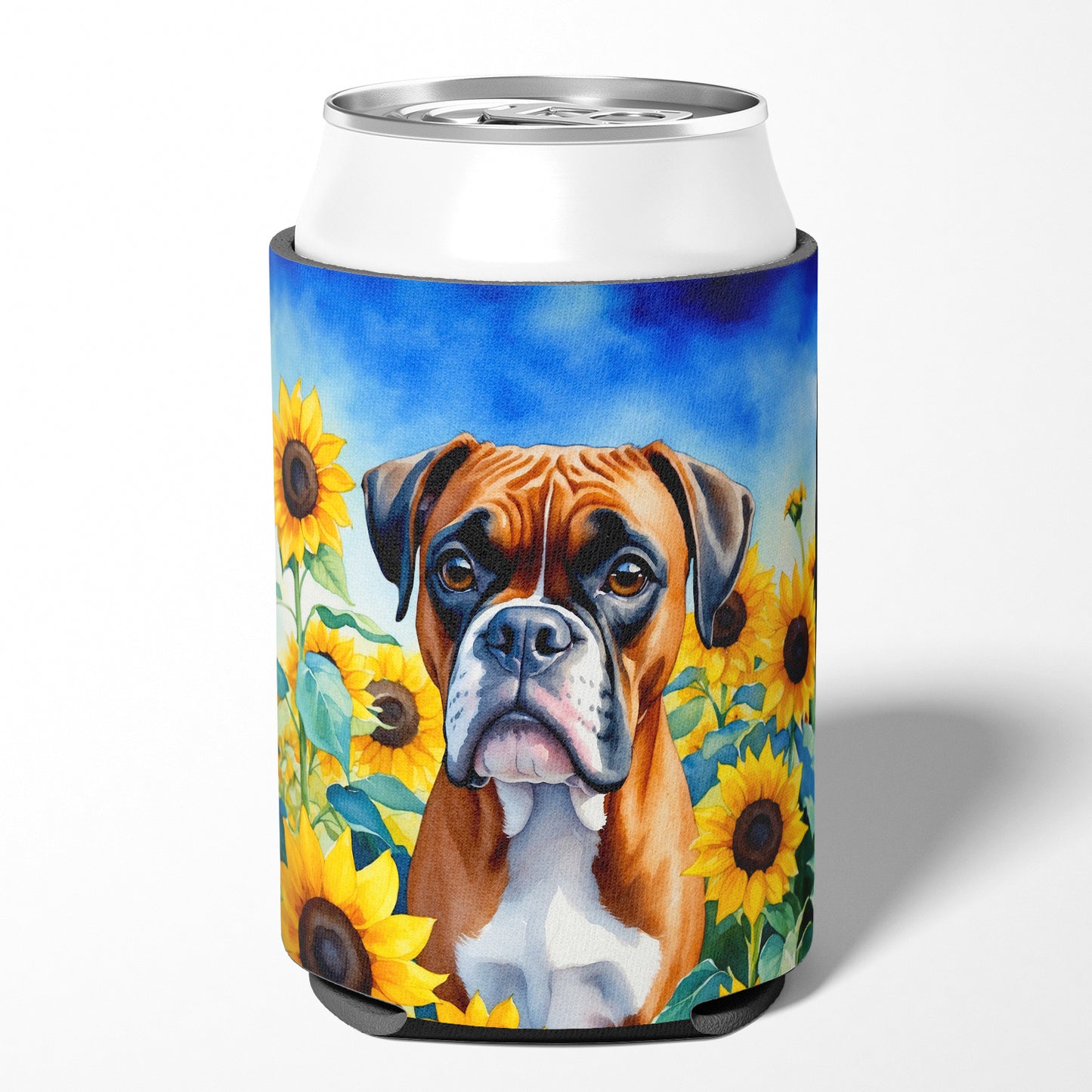 Boxer in Sunflowers Can or Bottle Hugger