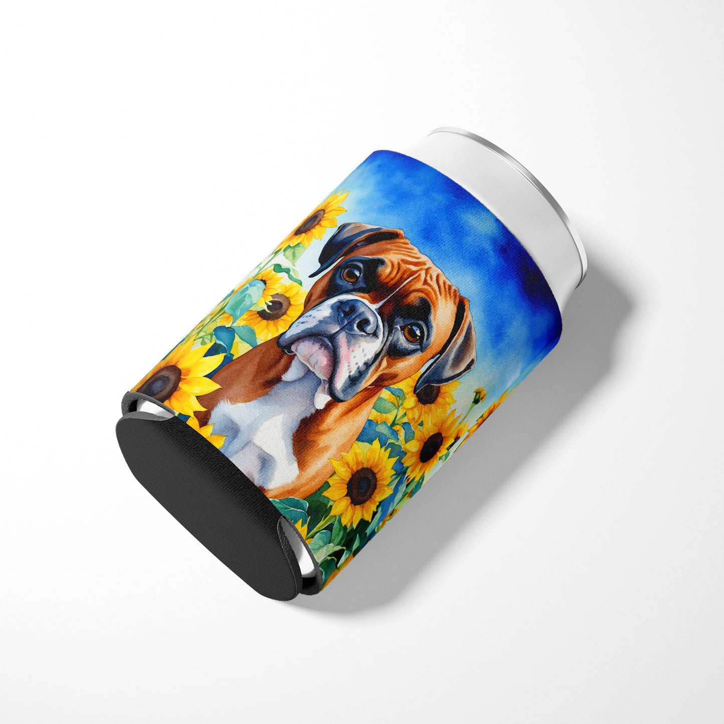 Boxer in Sunflowers Can or Bottle Hugger