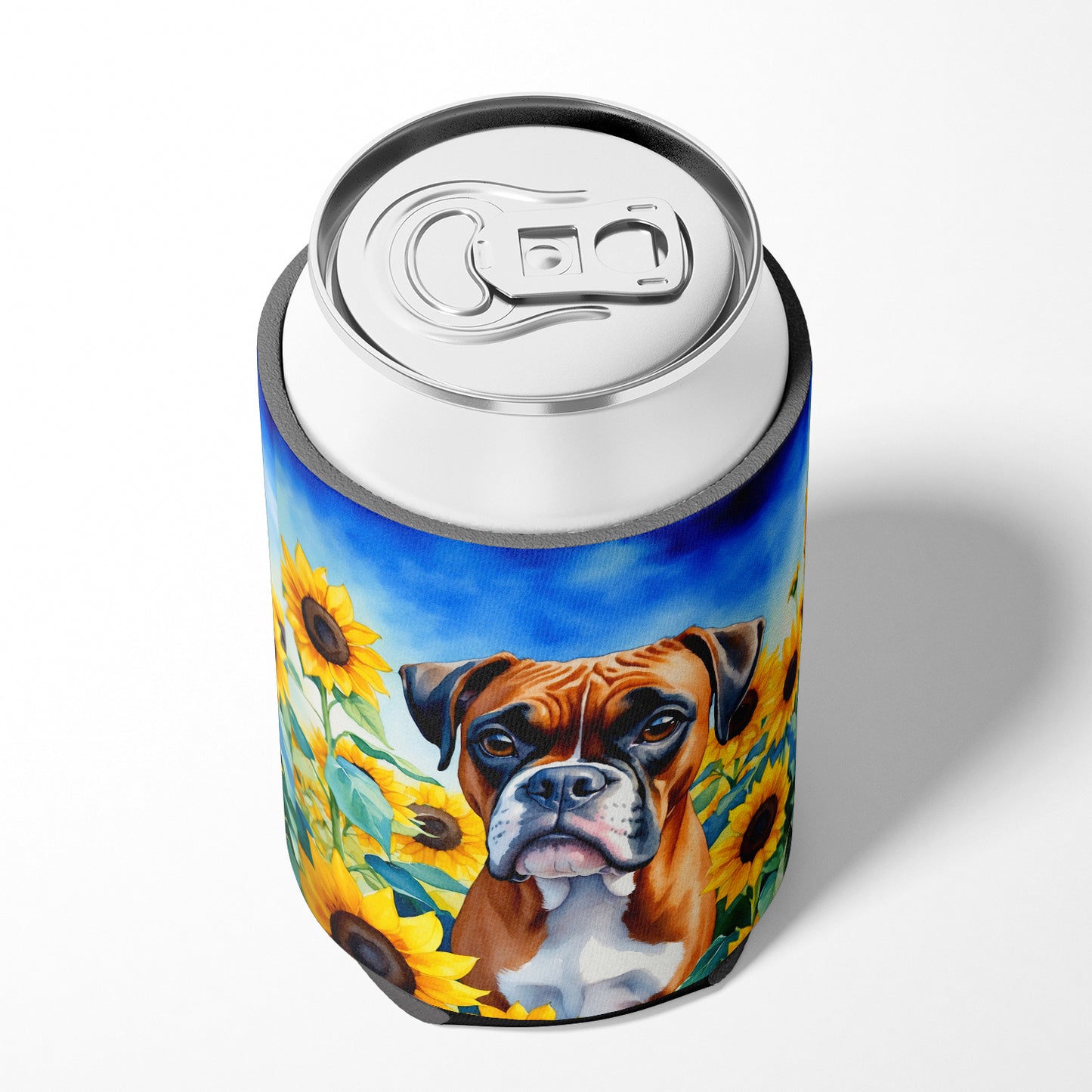 Boxer in Sunflowers Can or Bottle Hugger