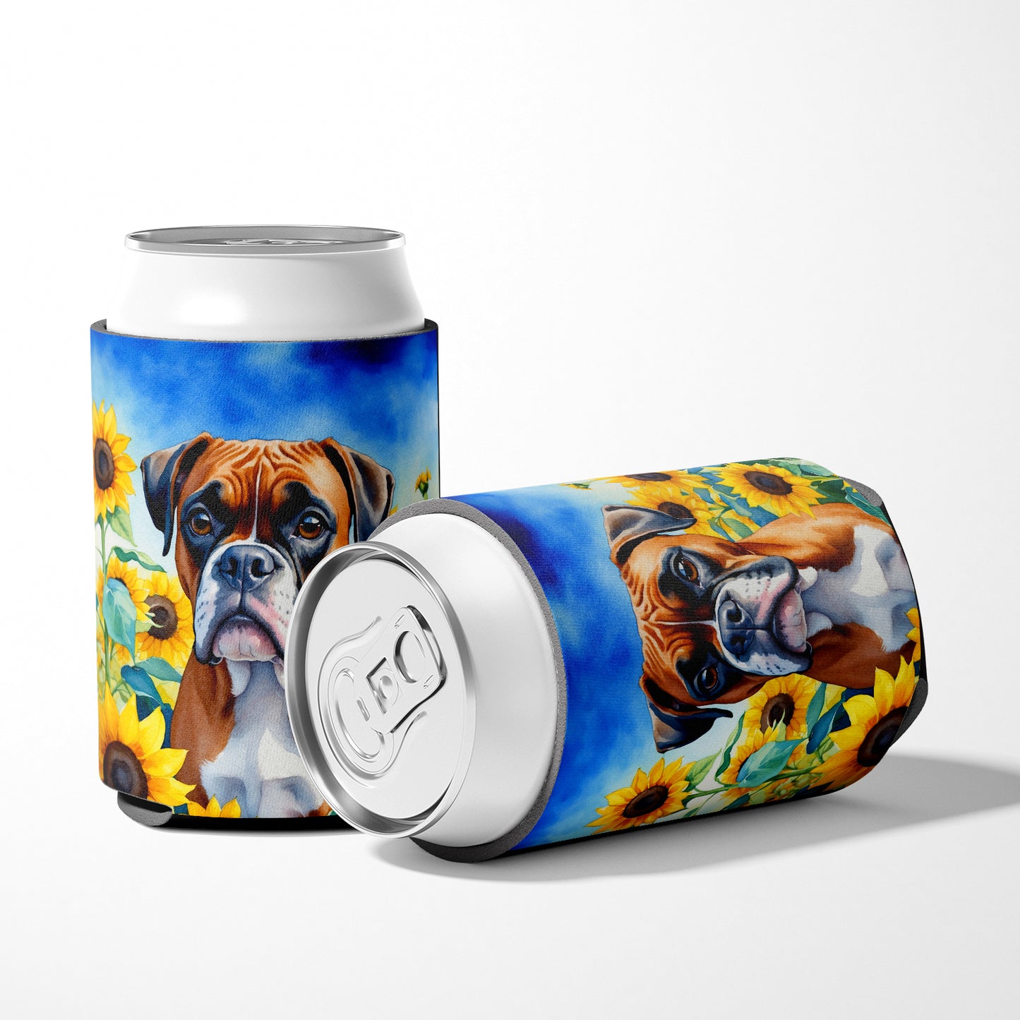 Boxer in Sunflowers Can or Bottle Hugger
