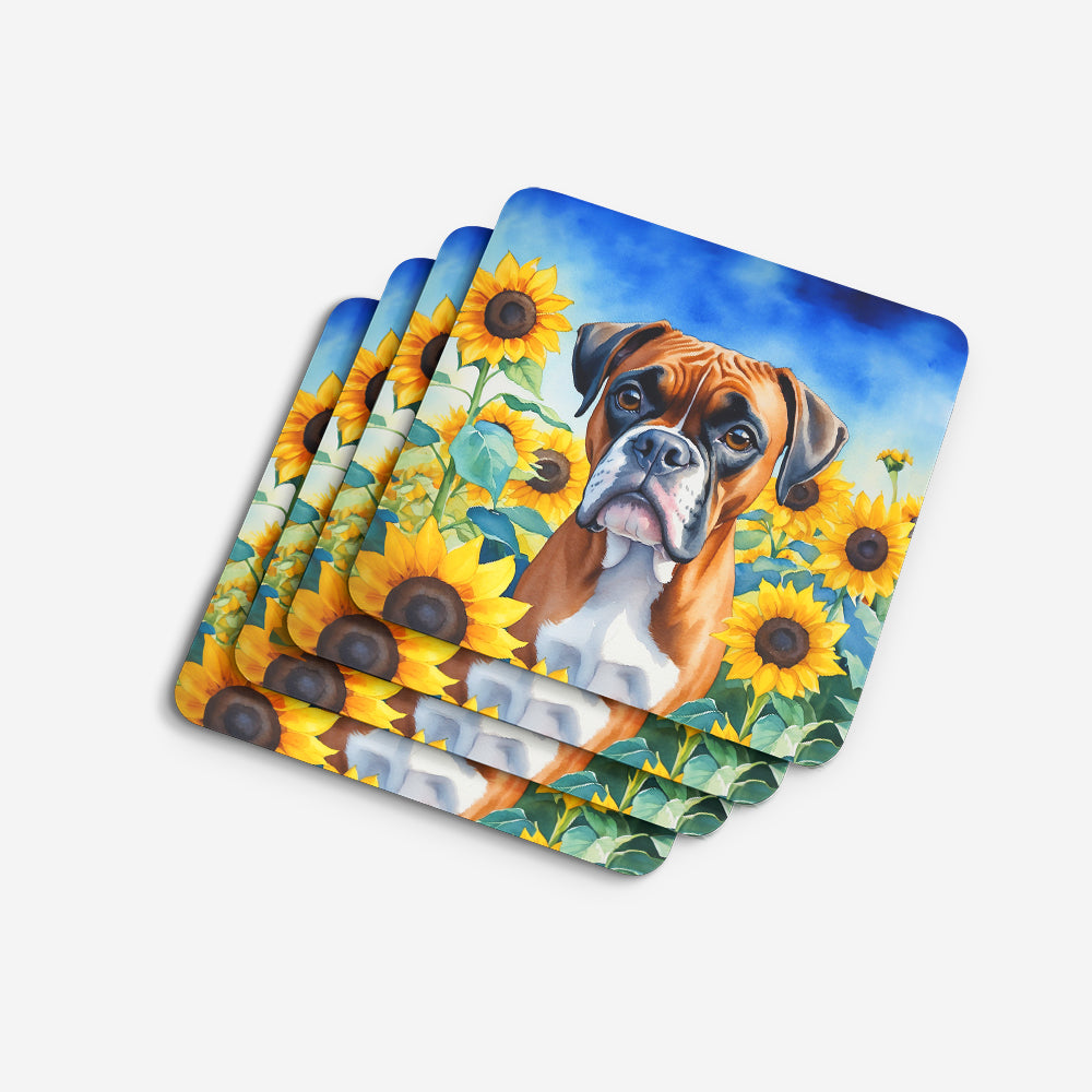 Boxer in Sunflowers Foam Coasters
