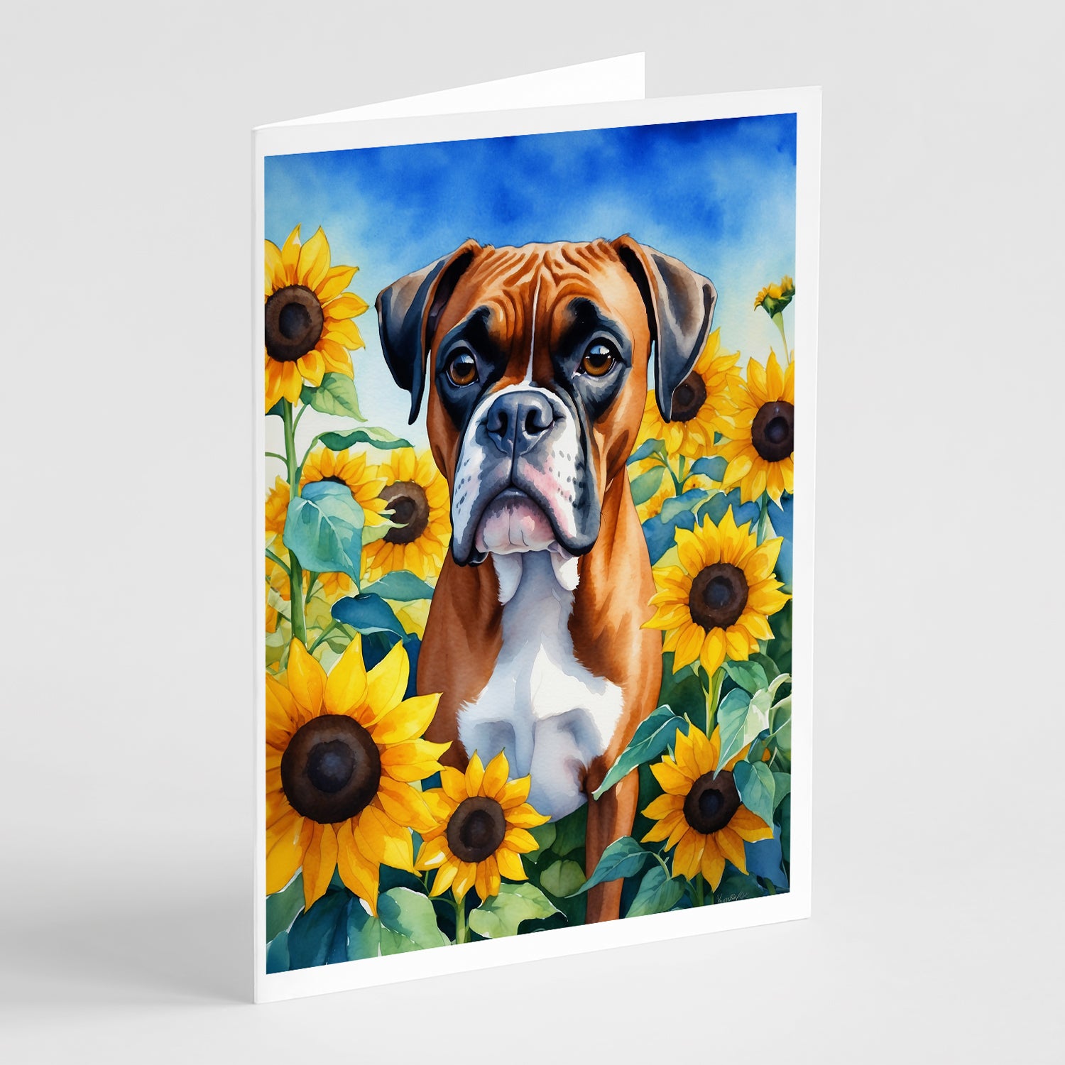 Buy this Boxer in Sunflowers Greeting Cards Pack of 8