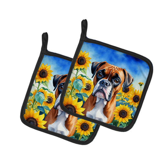 Buy this Boxer in Sunflowers Pair of Pot Holders