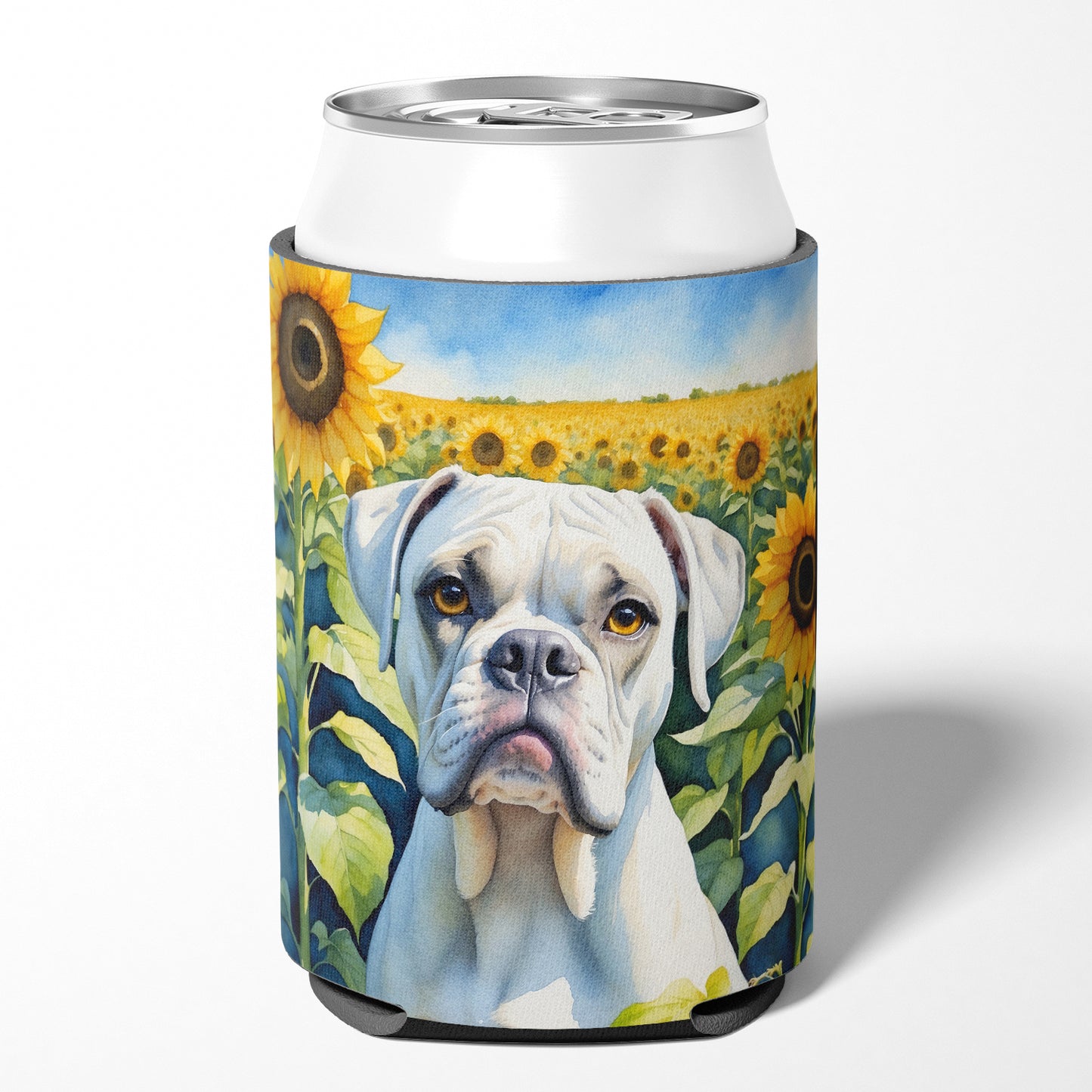 Boxer in Sunflowers Can or Bottle Hugger
