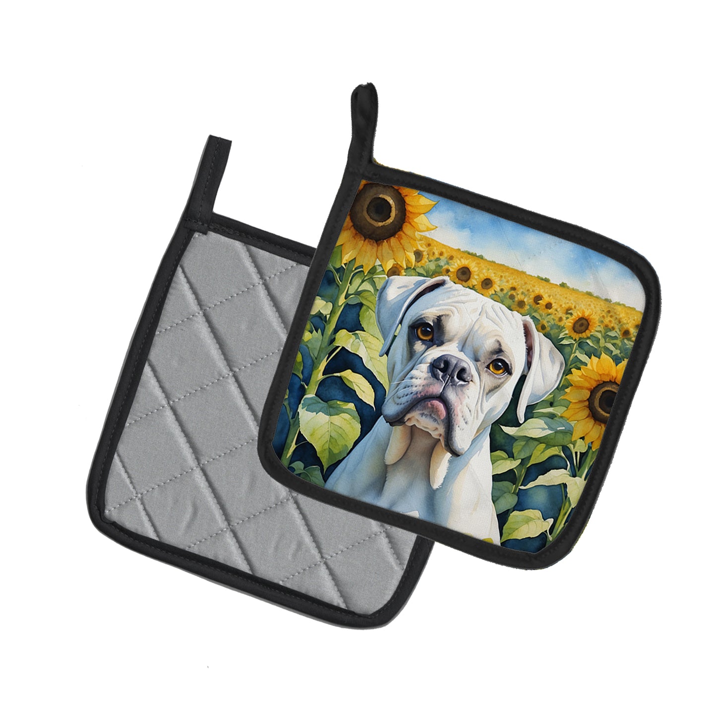Boxer in Sunflowers Pair of Pot Holders