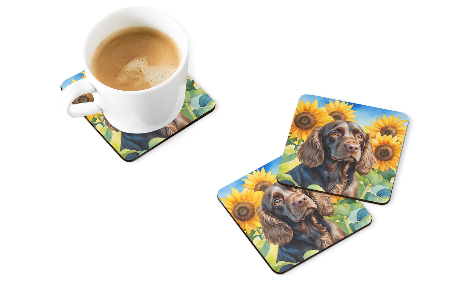 Boykin Spaniel in Sunflowers Foam Coasters