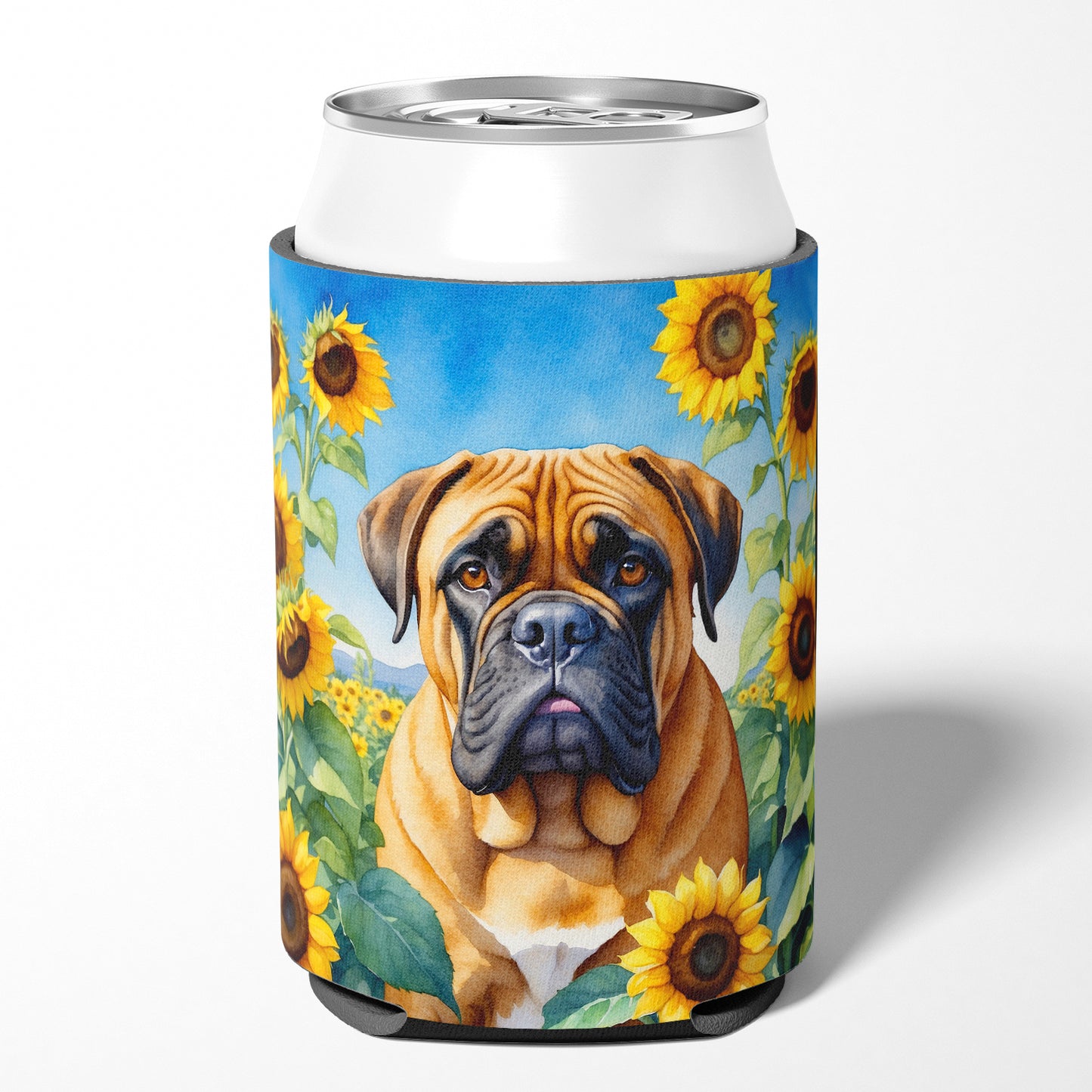 Bullmastiff in Sunflowers Can or Bottle Hugger