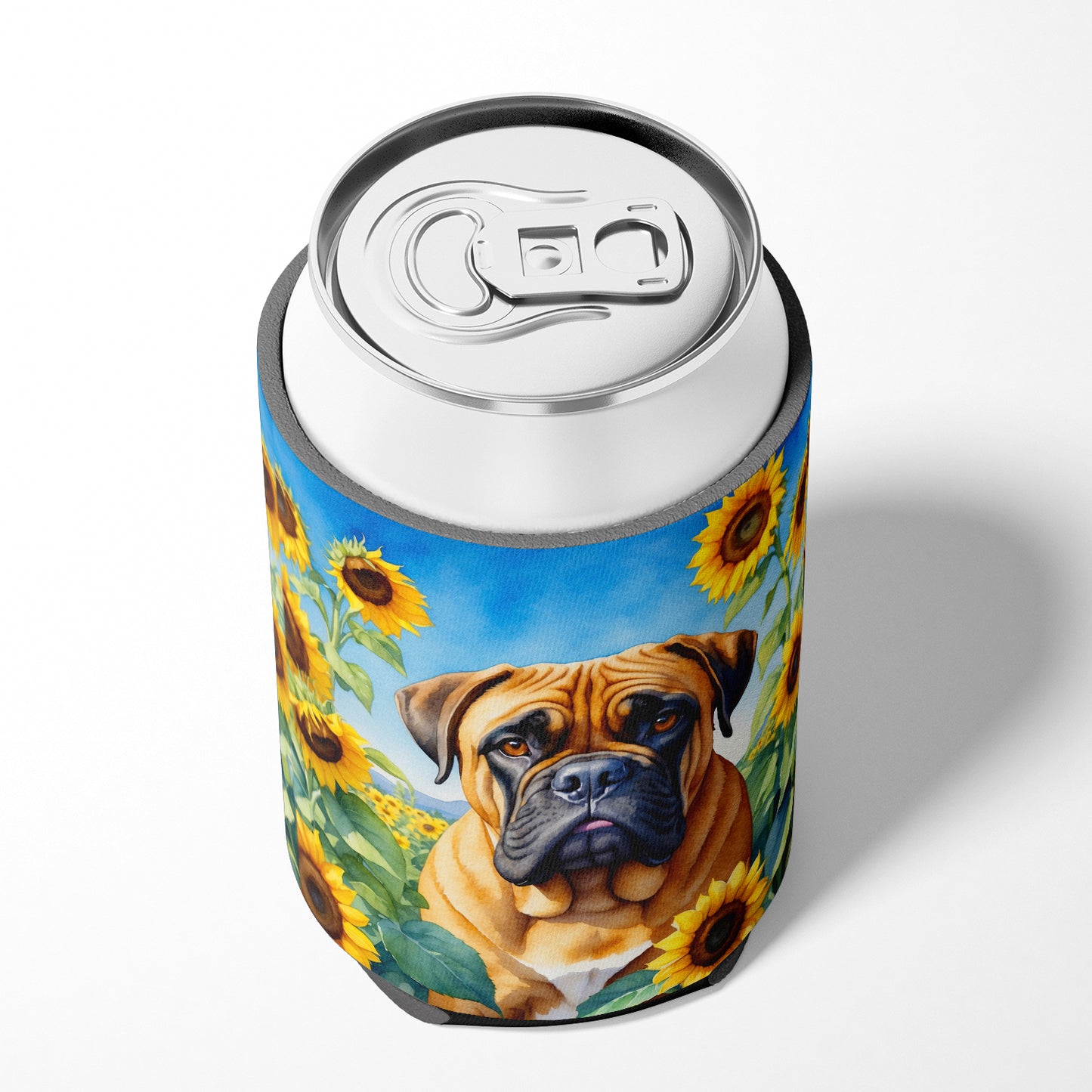 Bullmastiff in Sunflowers Can or Bottle Hugger