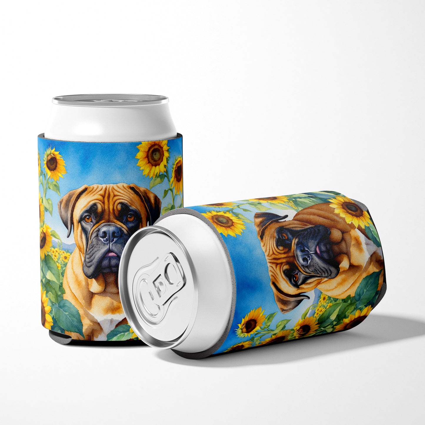 Bullmastiff in Sunflowers Can or Bottle Hugger