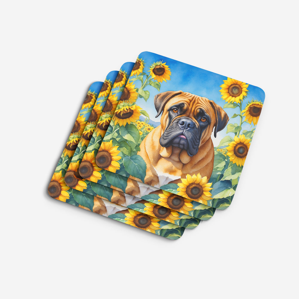 Bullmastiff in Sunflowers Foam Coasters