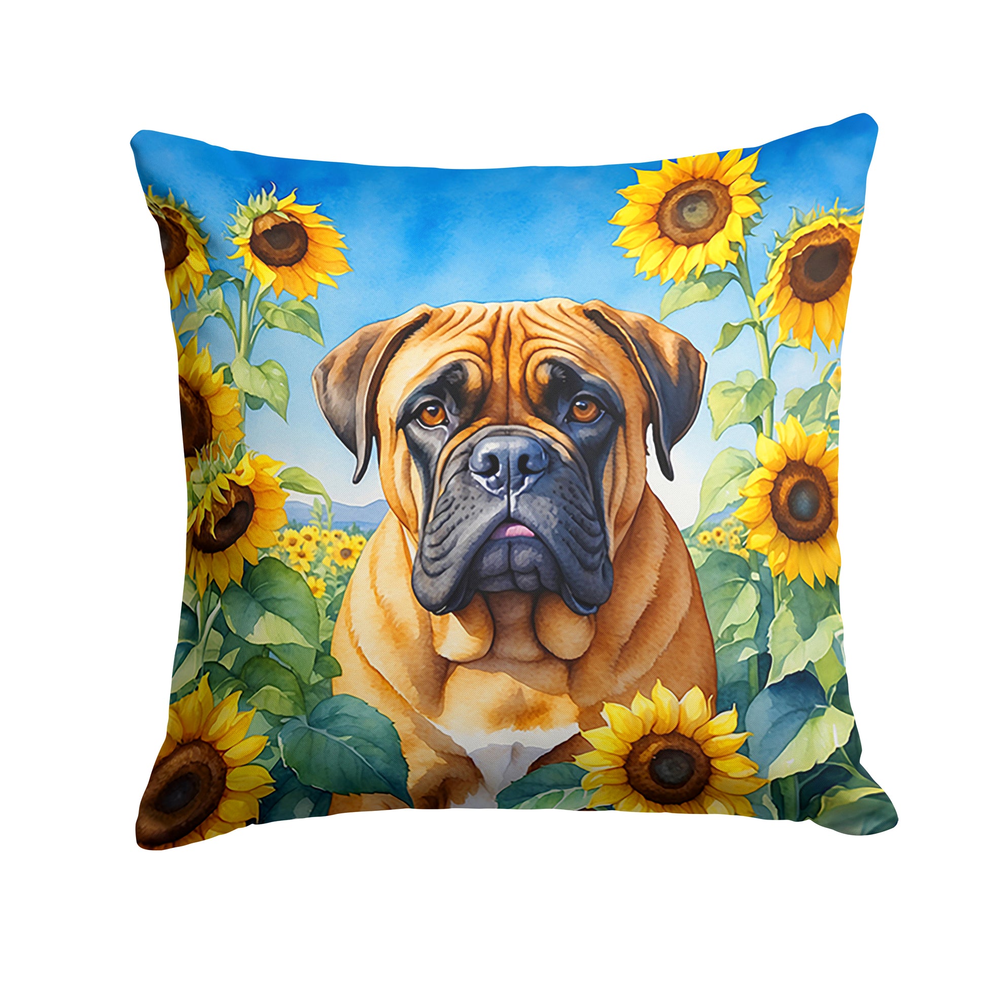 Buy this Bullmastiff in Sunflowers Throw Pillow