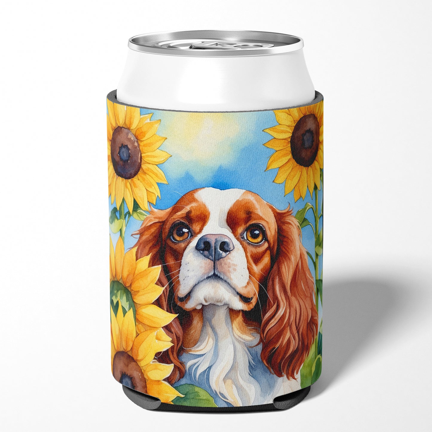 Cavalier Spaniel in Sunflowers Can or Bottle Hugger