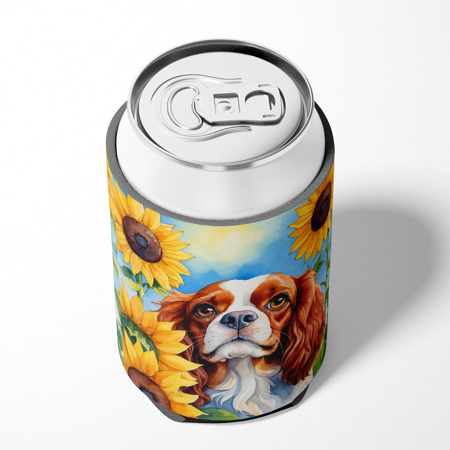 Cavalier Spaniel in Sunflowers Can or Bottle Hugger
