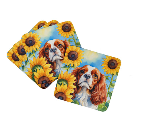 Buy this Cavalier Spaniel in Sunflowers Foam Coasters