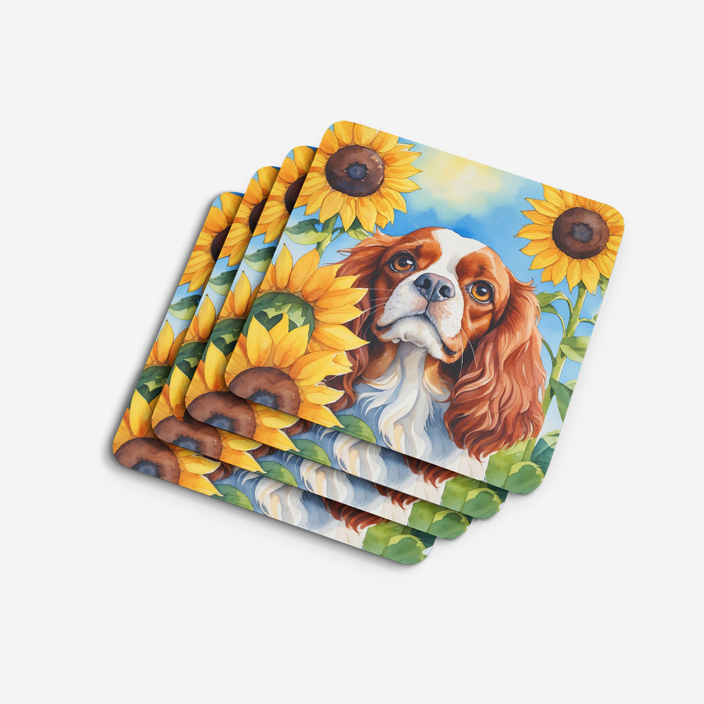 Cavalier Spaniel in Sunflowers Foam Coasters