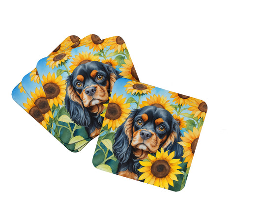 Buy this Cavalier Spaniel in Sunflowers Foam Coasters