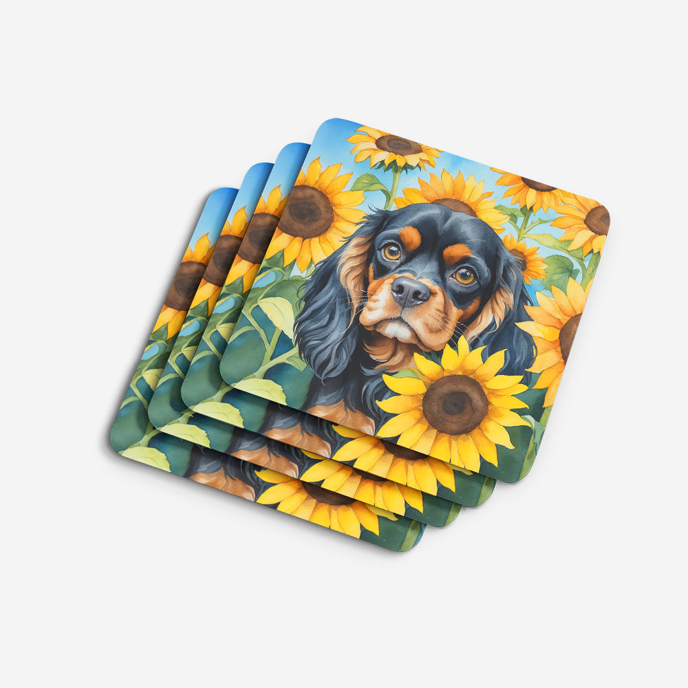 Cavalier Spaniel in Sunflowers Foam Coasters