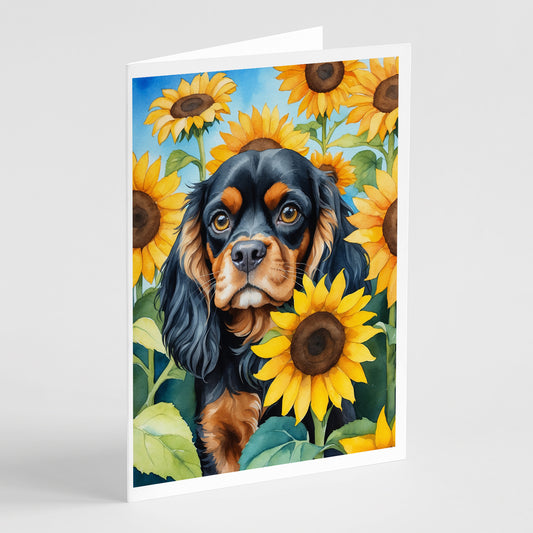 Buy this Cavalier Spaniel in Sunflowers Greeting Cards Pack of 8
