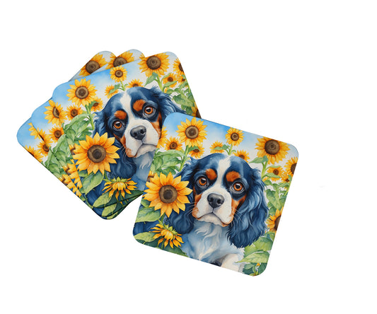 Buy this Cavalier Spaniel in Sunflowers Foam Coasters