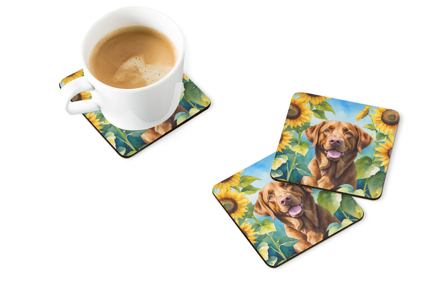 Chesapeake Bay Retriever in Sunflowers Foam Coasters