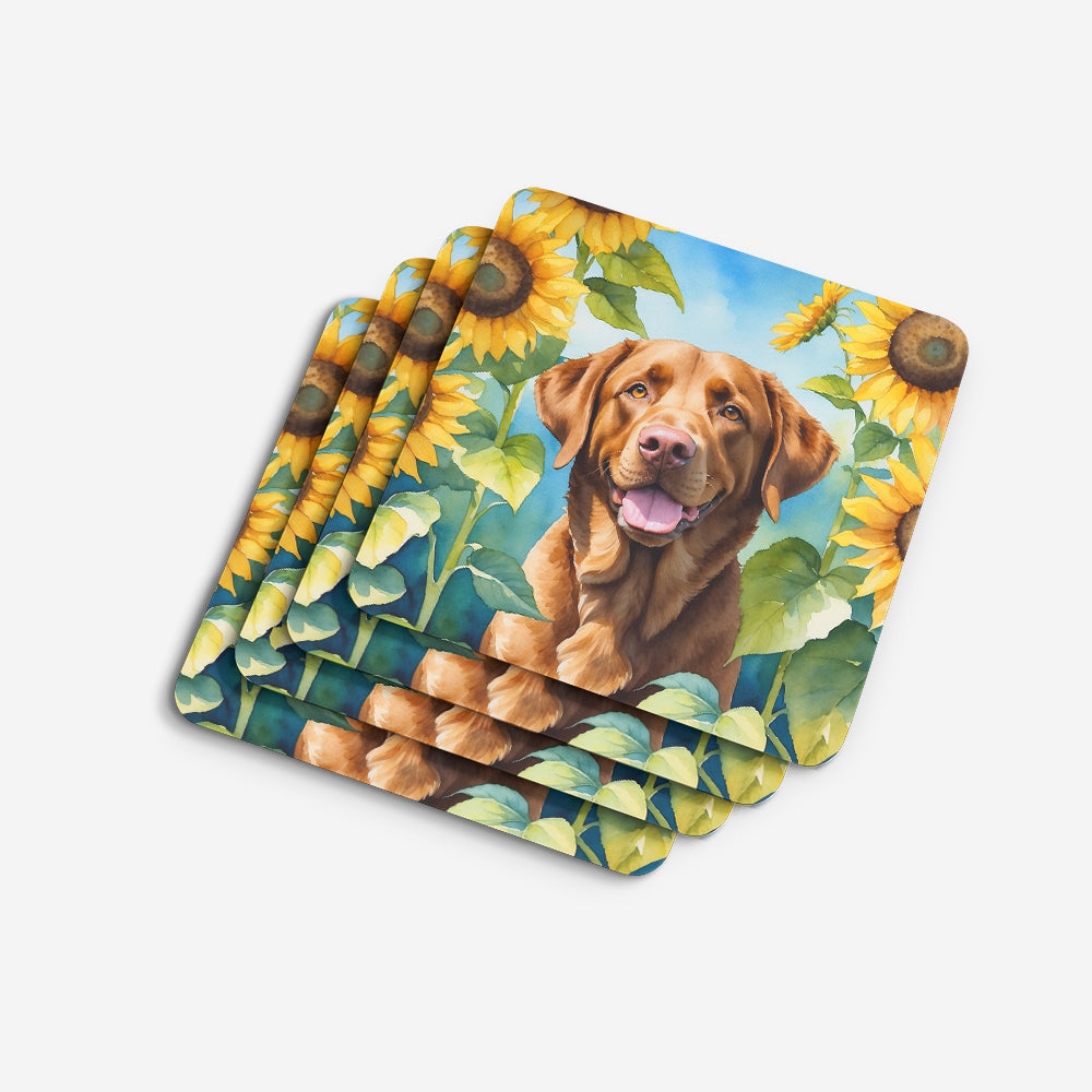 Chesapeake Bay Retriever in Sunflowers Foam Coasters