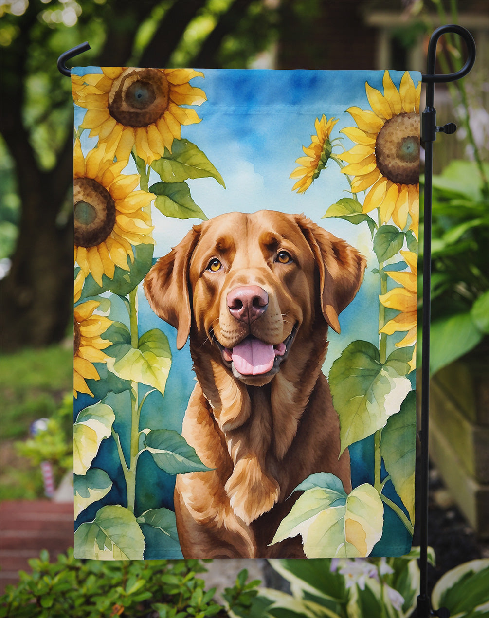 Chesapeake Bay Retriever in Sunflowers Garden Flag