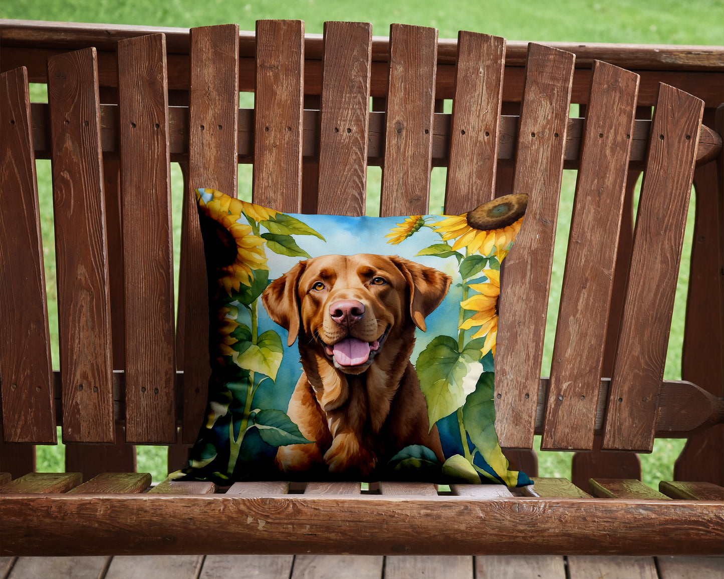 Chesapeake Bay Retriever in Sunflowers Throw Pillow