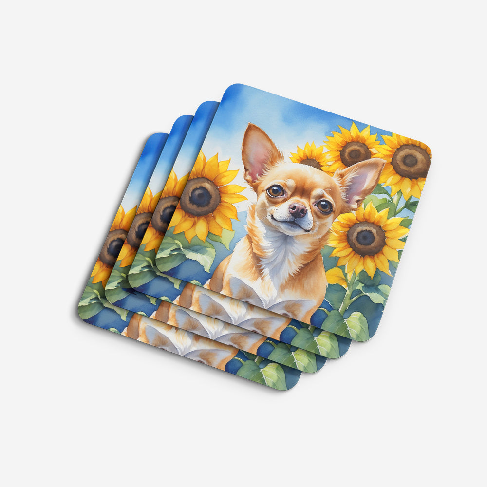 Chihuahua in Sunflowers Foam Coasters