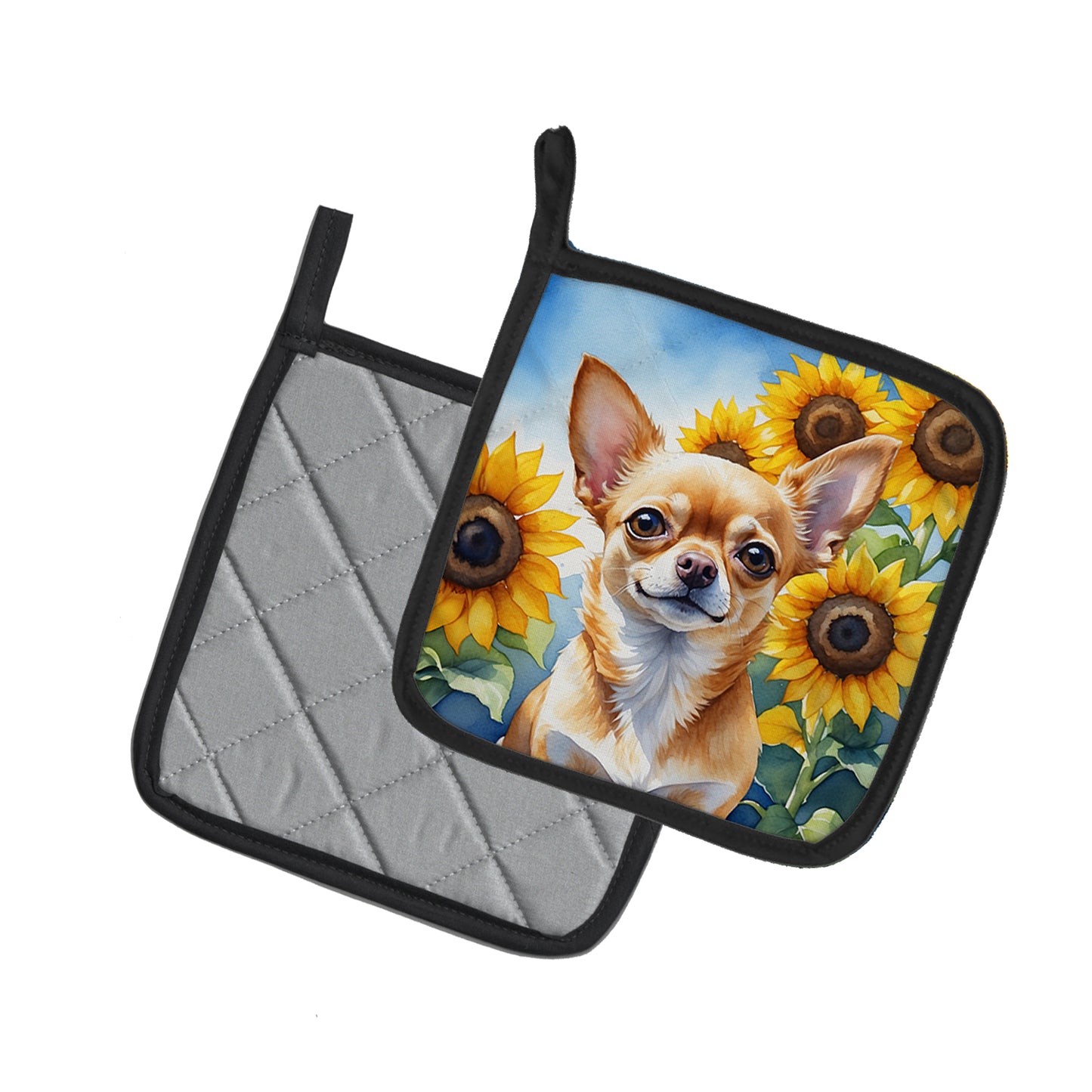 Chihuahua in Sunflowers Pair of Pot Holders