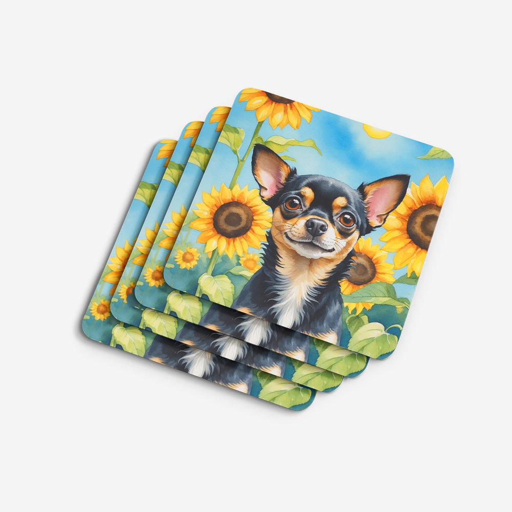 Chihuahua in Sunflowers Foam Coasters