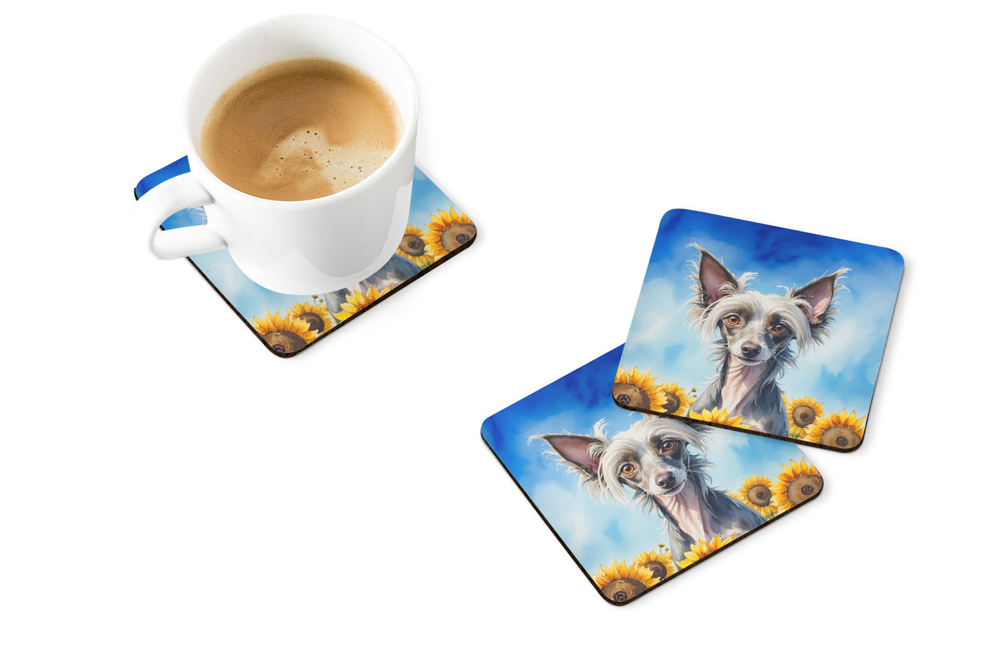 Chinese Crested in Sunflowers Foam Coasters