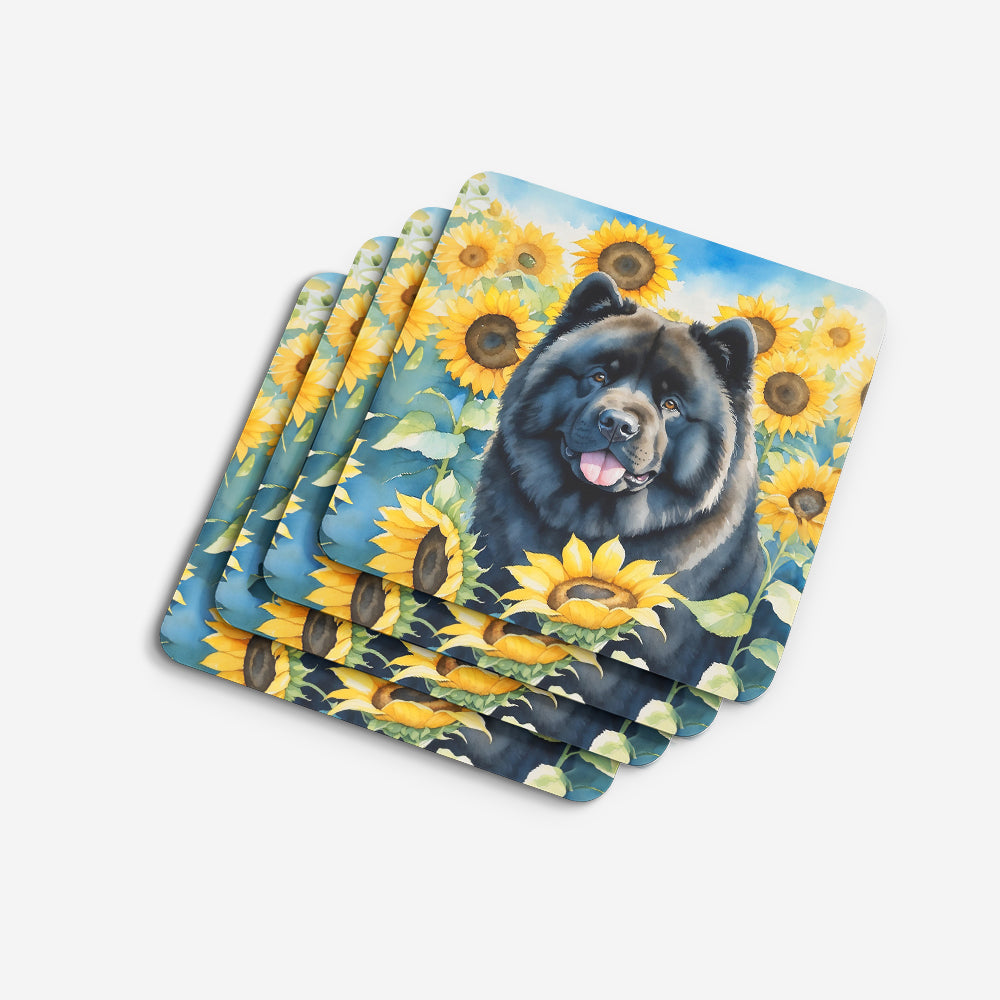 Chow Chow in Sunflowers Foam Coasters